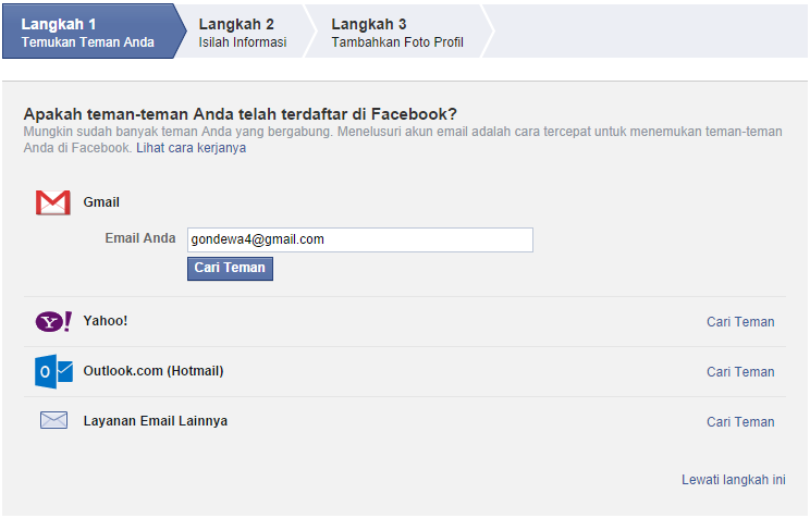 pendaftaran facebook tahap 1