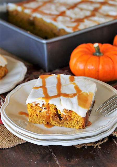 Square of Caramel Pumpkin Poke Cake Image