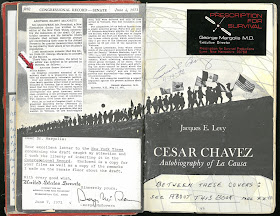 Title page of Cesar Chavez with letter from Geoge McGovern pasted in along with other clippings