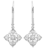 10k White, Yellow or Rose Gold Diamond Lever Back Floral Design  Earrings (1/20 cttw, I-J Color, I3 Clarity)