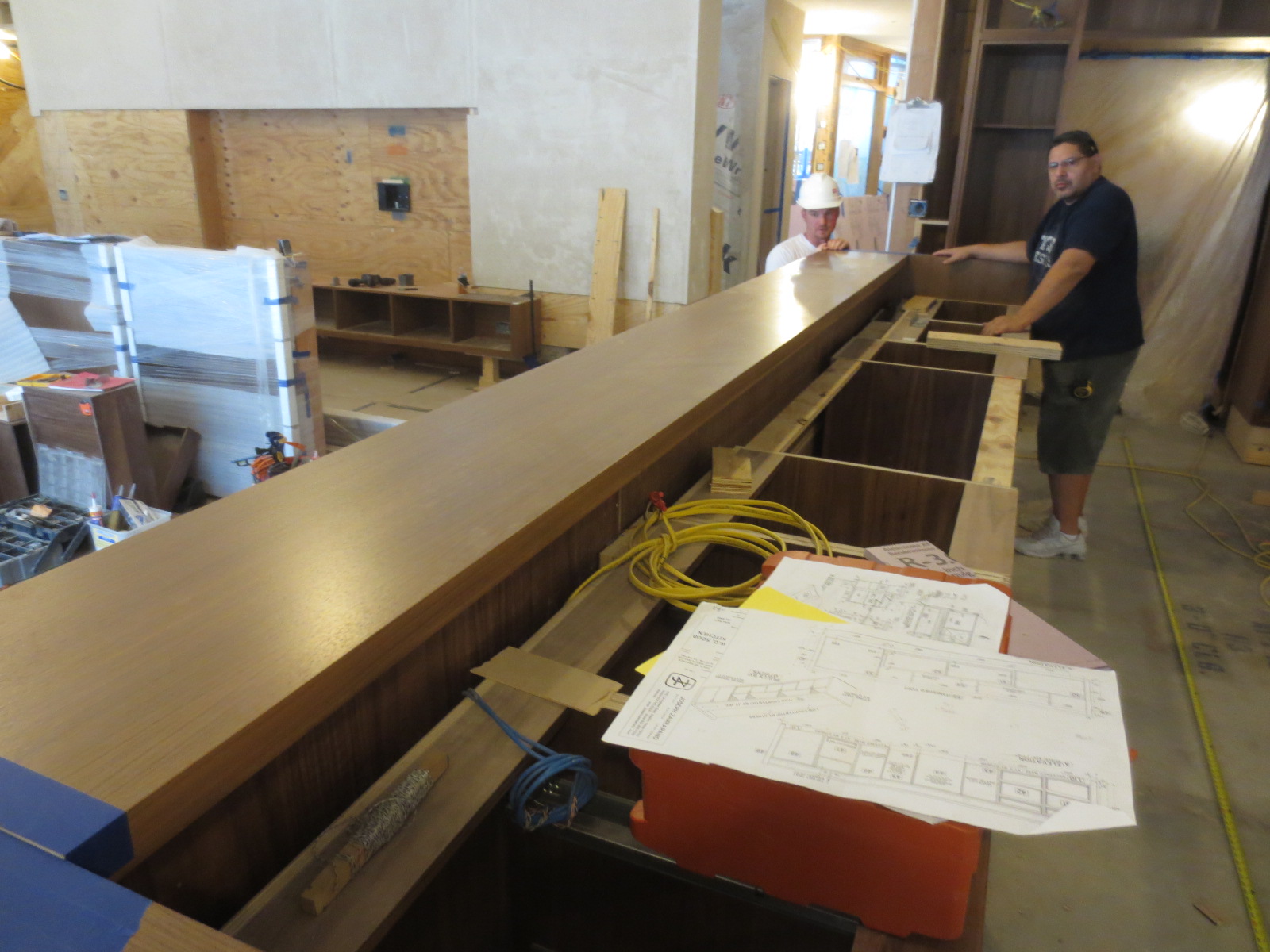 bathroom shower seat Island counter top installation in progress