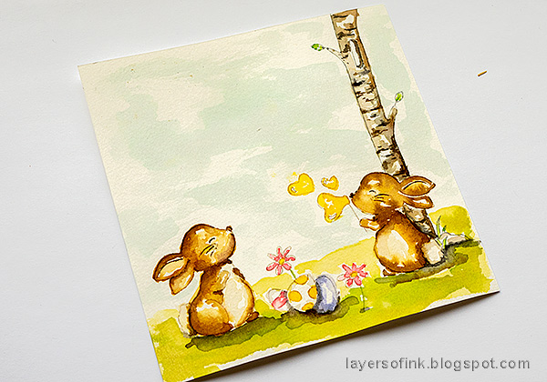 Layers of ink - Easter card with no-line coloring tutorial by Anna-Karin Evaldsson.