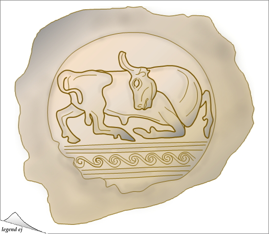 ミノア文明・イソパタ遺跡・「王家の墳墓」・雄牛の粘土印影  Minoan Bull Clay Seal Impression, Isopata／©legend ej