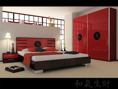 Asian Style Bedroom with Black and Red