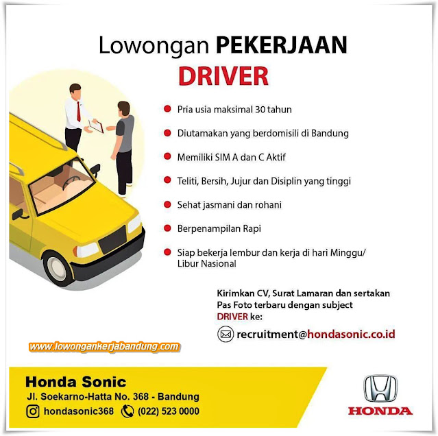 Loker Bandung Karyawan Driver Honda Sonic