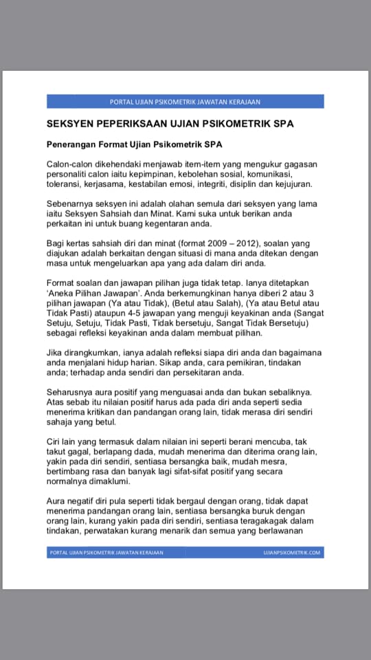 Contoh Soalan Psikometrik SPA 2019 - Informasi Inovareka