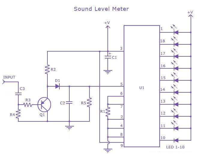 LM 3915 Sound Level Meter Circuit