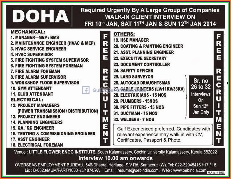 Free Recruitment For Doha Qatar