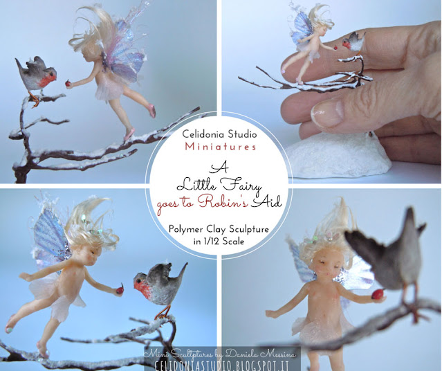 Micro Sculpture Fairy helping Robin