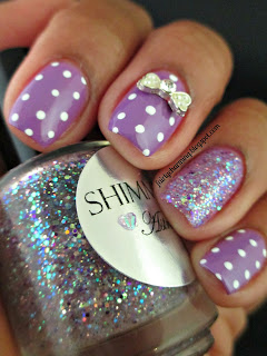 Shimmer Polish, Astrid, glitter, glitter bomb, swatch, polka dot, bows, cute, simple, girly, purple, lavendar, lilac, nails, nail art, nail design, mani