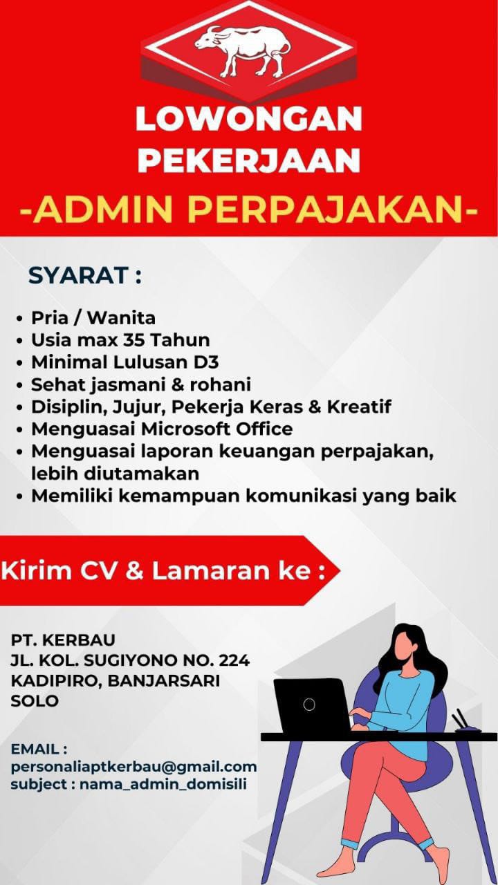 Loker HRGA dan Admin Perpajakan PT Kerbau Solo