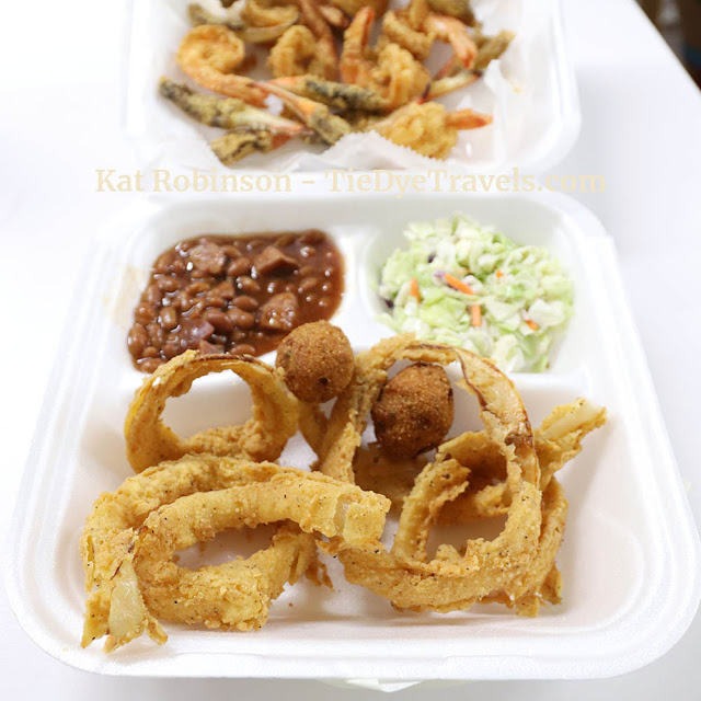 Baked beans, coleslaw and onion rings at Bozo's.