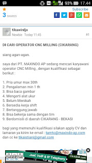 Lowongan kerja operator PT. MAXINDO AP