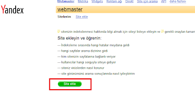 Yandex Site Ekleme Paneli