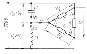 трехфазный двигатель с дроселем и конденсаторами