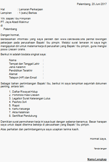 Contoh Surat Lamaran Kerja