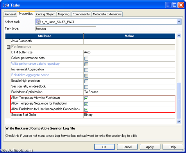 Informatica PowerCenter Pushdown Optimization setting