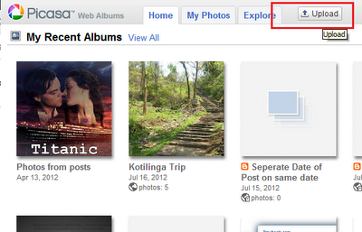 picasa web album homepage upload button