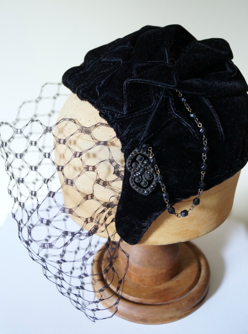 Black velvet fifties hat with veil