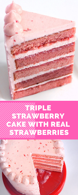 TRIPLE STRAWBERRY CAKE WITH REAL STRAWBERRIES