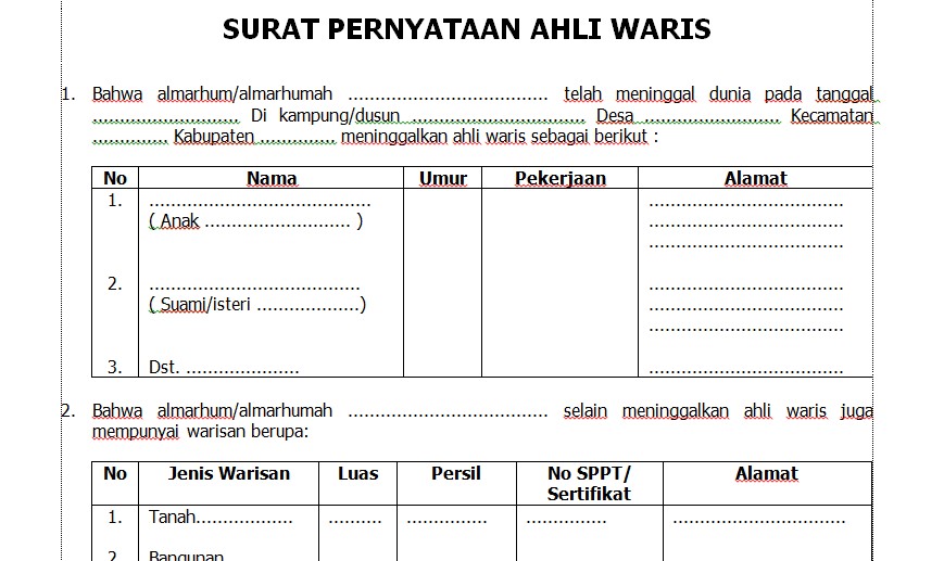 Contoh Surat Pernyataan Ahli Waris Dari Desa Lengkap Contoh Surat