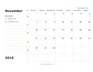 Free Printable Calendar November 2016