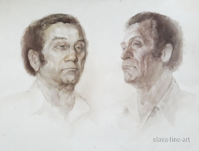 slava-fine-art 안영광 slava water color on paper portrait of a man grisaille painting 