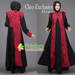 Cleo exclusive DRESS Hitam Maroon