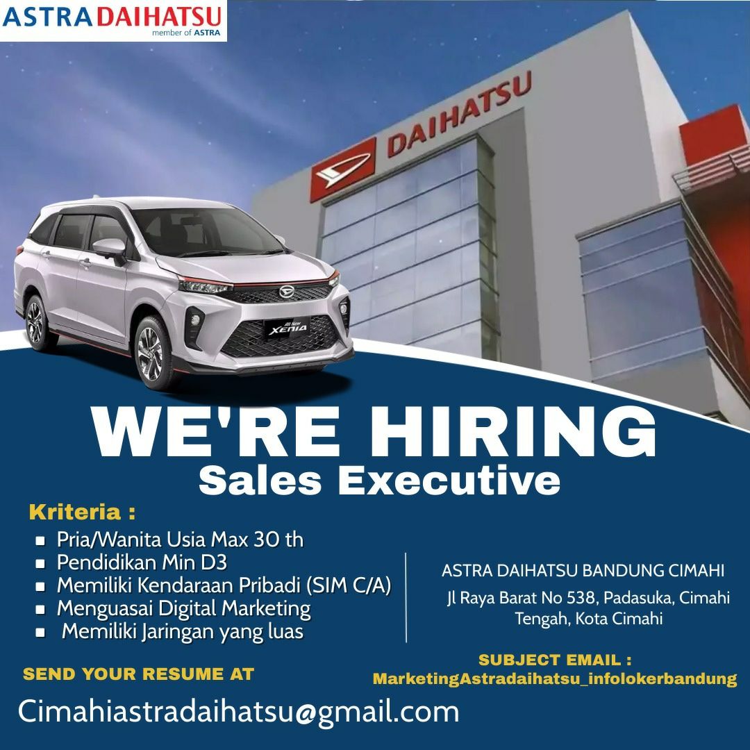 Lowongan Kerja Sales Executive Astra Daihatsu Bandung November 2023