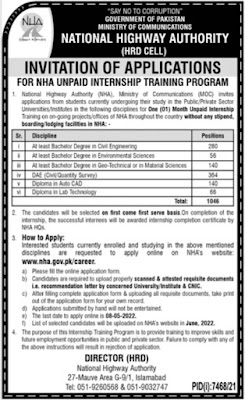 National Motorway Highway internships  2022