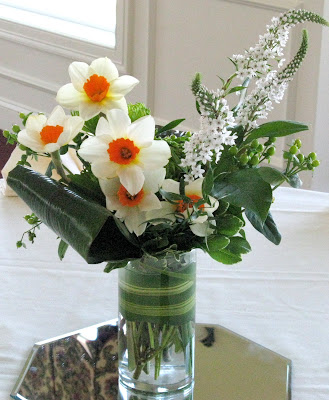 Centerpieces were an eclectic assortment of glass vases filled with simple
