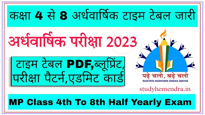 MP Board Class 5th & 8th Half Yearly Exam Time Table 2023-24