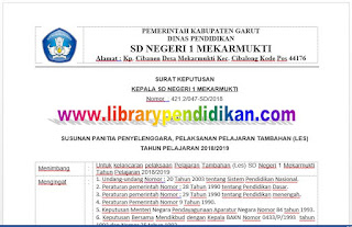 SK Kepala Sekolah Tentang LES Kelas VI SD, http://www.librarypendidikan.com/