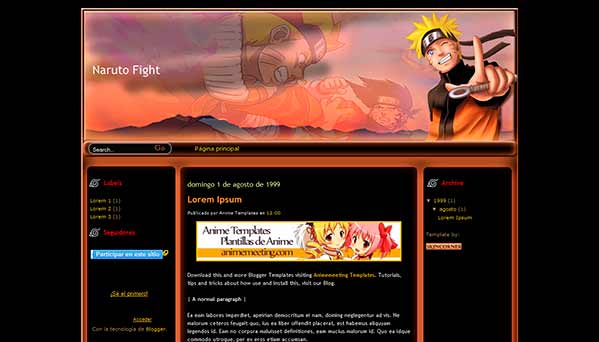 'Anime Plantilla Blogger' Naruto Fight Template