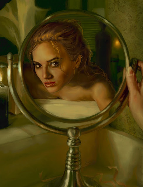 fantasy girl, digital art girl, fantasy mirror