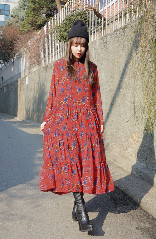 Long Sleeved Gathered Dress