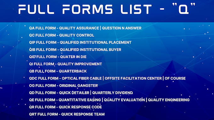 Full Forms List - Q | QR Code Full Form | QSR Full Form | QIP Full Form | QC Full Form | QA Full Form