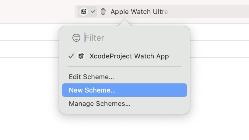 Xcode Toolbar：New Scheme