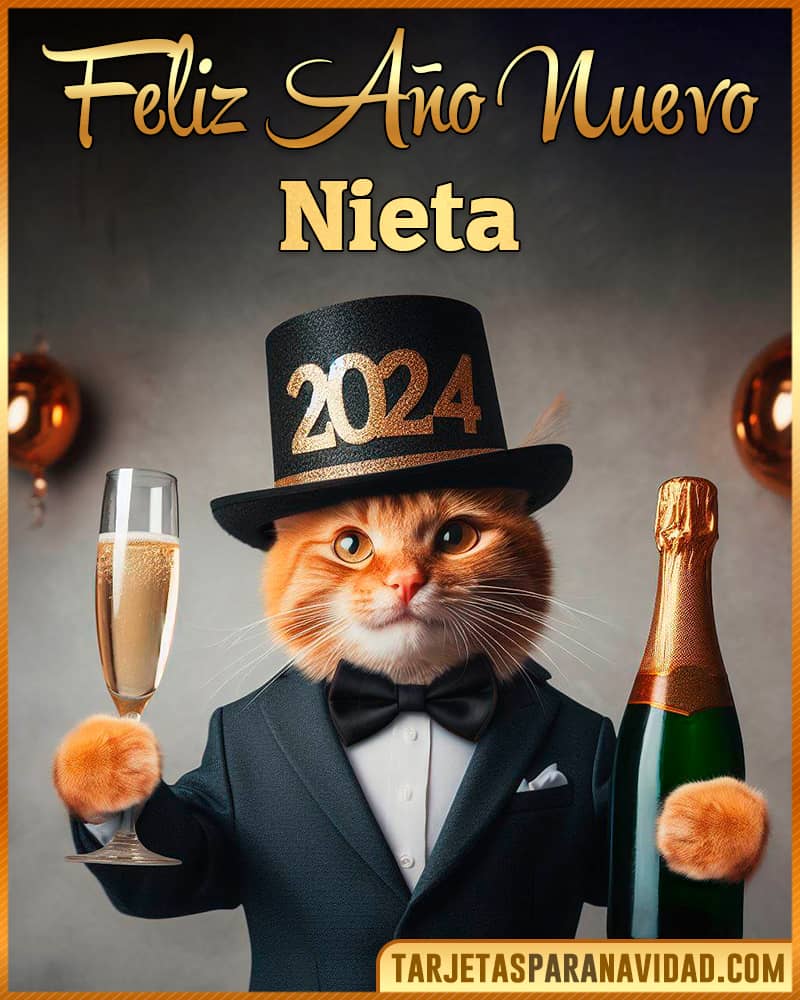 Tarjeta De Feliz Año Nuevo De Gato Champagne Para Nieta