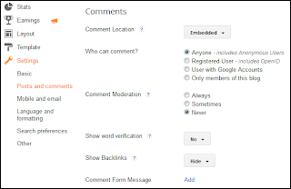 Posts and Comments,comments,posts,setting blogger,setting