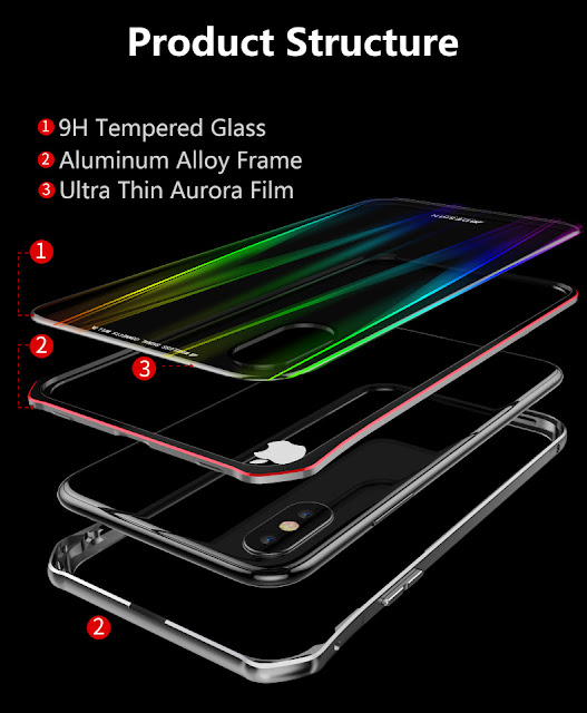 Luphie Protective Case For iPhone XS Max Gradient Magnetic Adsorption Aluminum Tempered Glass Full Body Case 