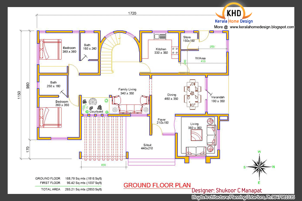 Beautiful 2853 Sq Ft 4 Bedroom  Villa Elevation  and Plan  