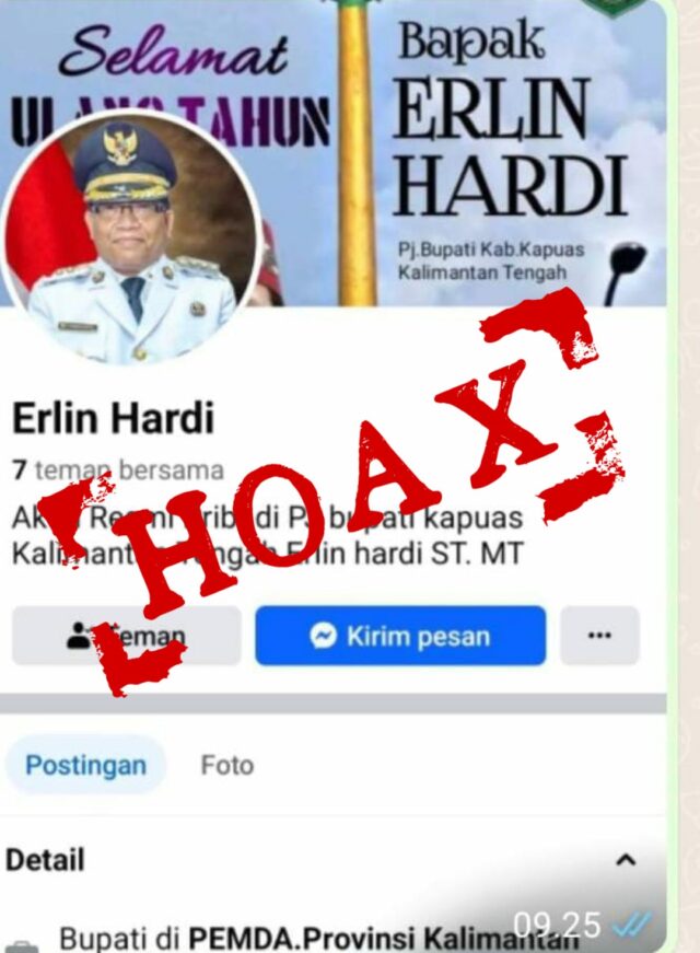 Hoaks Terungkap: Akun Facebook Palsu Pj Bupati Kapuas Erlin Hardi