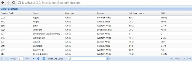 ExtJs PagingMemoryProxy Ajax JSON data from Java Servlet with Grid Filter