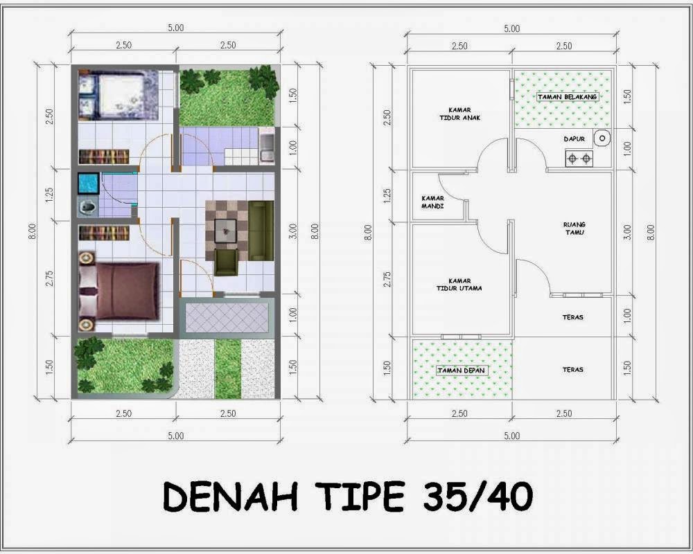 Denah Tipe 40 Dengan 2 Kamar Tidur REFERENSI RUMAH Situs