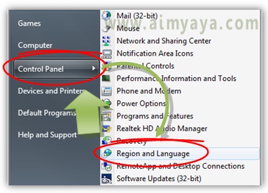  Gambar:  Menampilkan setting region dan bahasa di control panel windows