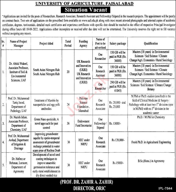University of Agriculture Jobs Faisalabad 2022