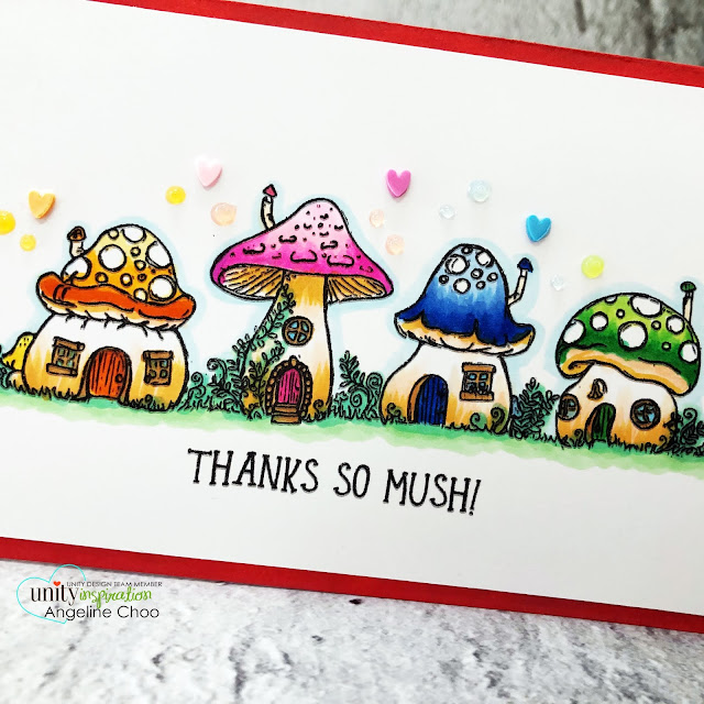 ScrappyScrappy: Happy 11th Birthday Unity Stamp! - Thanks so mush #scrappyscrappy #unitystampco #card #cardmaking #papercraft #handmadecard #unitystampbirthday #mushroomvillage #thankssomush #mushrooms #rainbowmushrooms #copicmarkers #nuvojeweldrop #confettihearts #thankyoucard