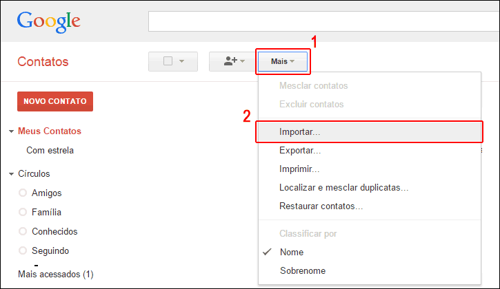 Página de contatos Gmail