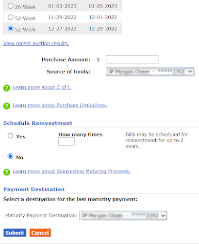 Screen shot from Treasury Direct Account